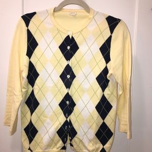 J Crew yellow /navy cotton argyle cardigan sz S/M
